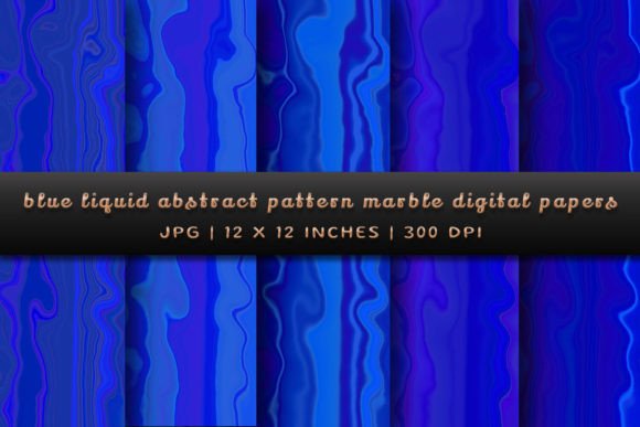 Blue Liquid Abstract Pattern Marble: Fluid Digital Papers