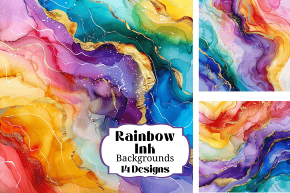 Bright Rainbow Alcohol Ink Watercolor: Vibrant Digital Backgrounds