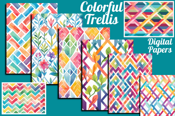 Colorful Trellis Digital Papers: A Pattern for Every Project