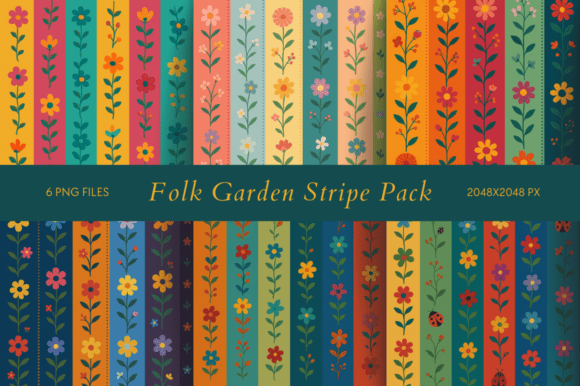 Folk Garden Stripe Pack: Vibrant Patterned Backgrounds