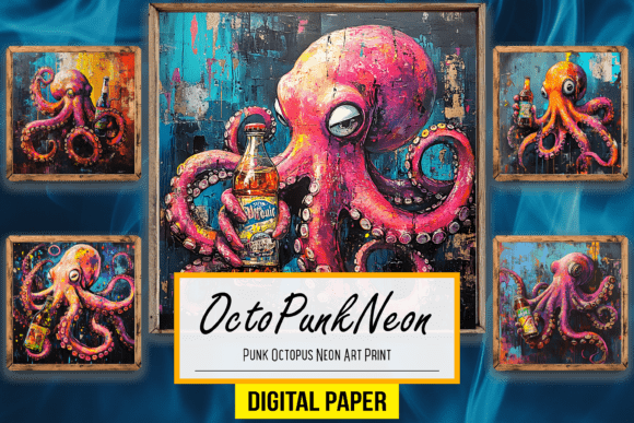 Punk Octopus Neon Background Artwork Art: Electric Design
