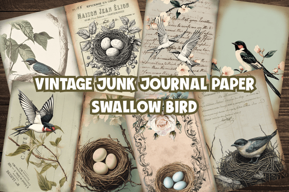 Timeless Charm: Vintage Junk Journal Bird Swallow Paper