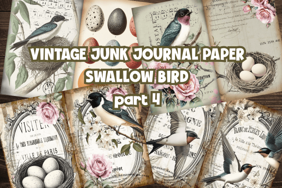 Timeless Elegance: Swallow Bird Junk Journal Paper