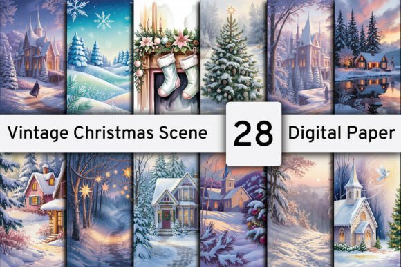 Timeless Holiday Magic: Vintage Christmas Scene Digital Paper