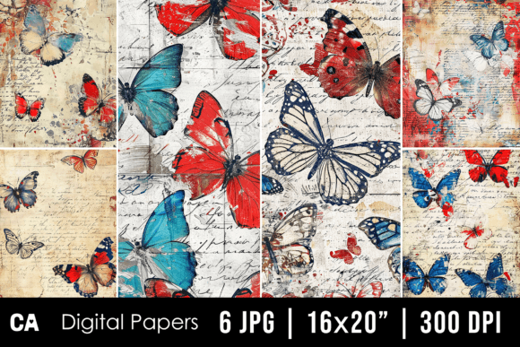 Vintage Red Blue Butterfly Journal Pages: A Creative Asset for Your Projects