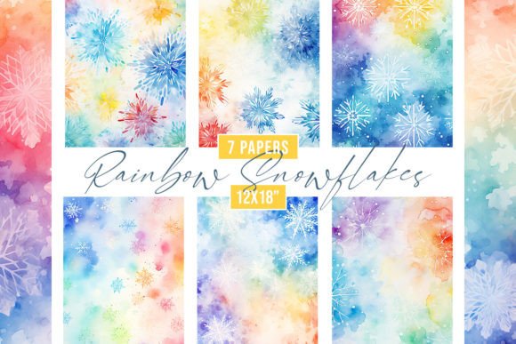 Watercolor Rainbow Snowflakes Background for Creative Projects