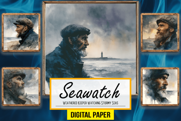 Weathered Keeper Watching Stormy Sea: A Moody Coastal Masterpiece